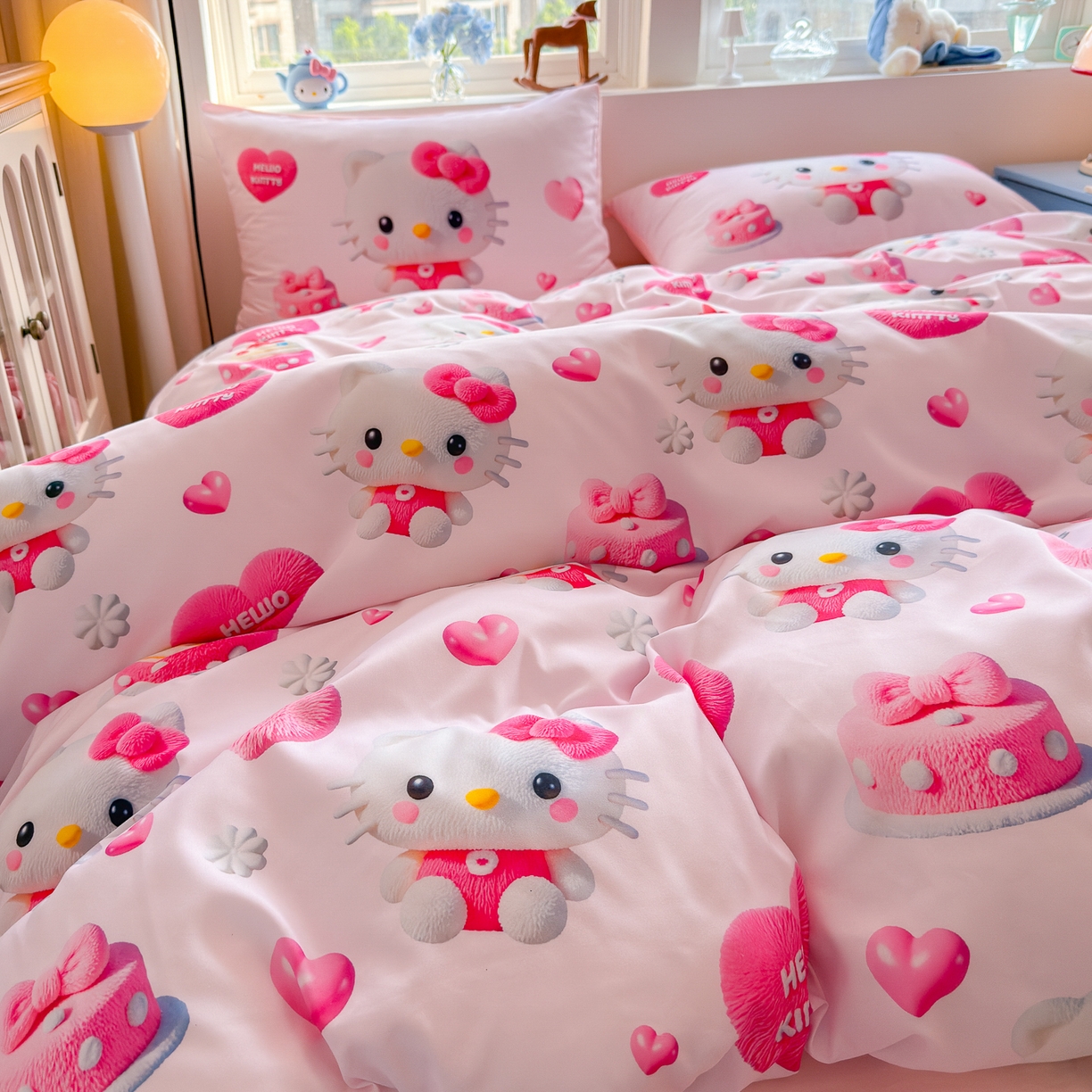 91家纺网 家纺一手货源 找家纺 优卡迪家纺馆 2025新款110克5D数码印花四件套 爱心KT