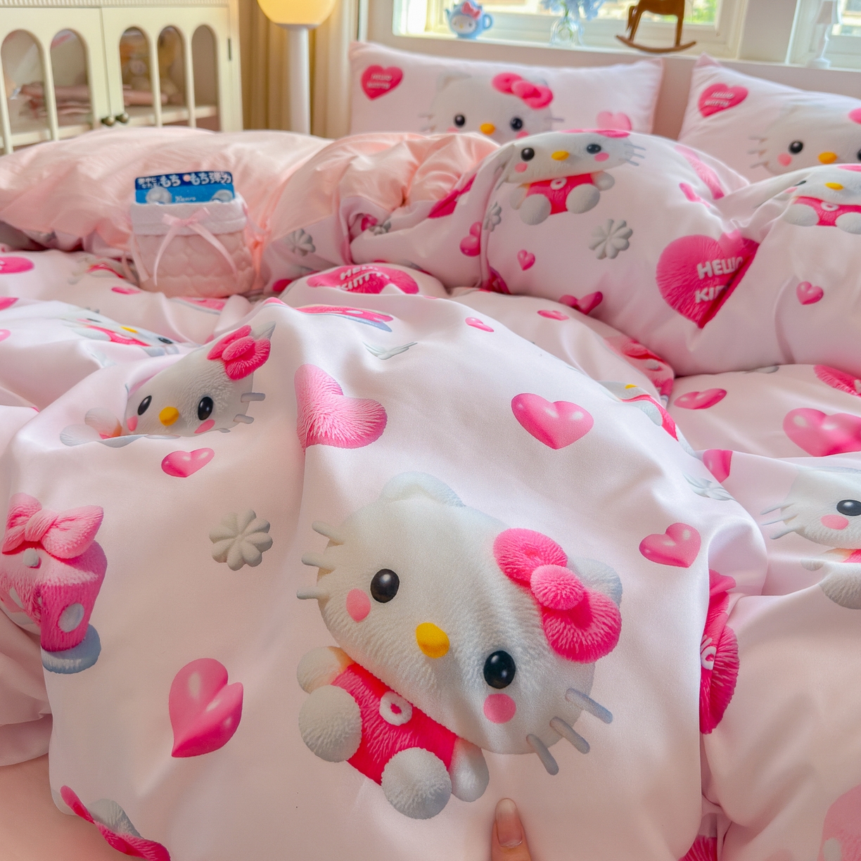 91家纺网 家纺一手货源 找家纺 优卡迪家纺馆 2025新款110克5D数码印花四件套 爱心KT