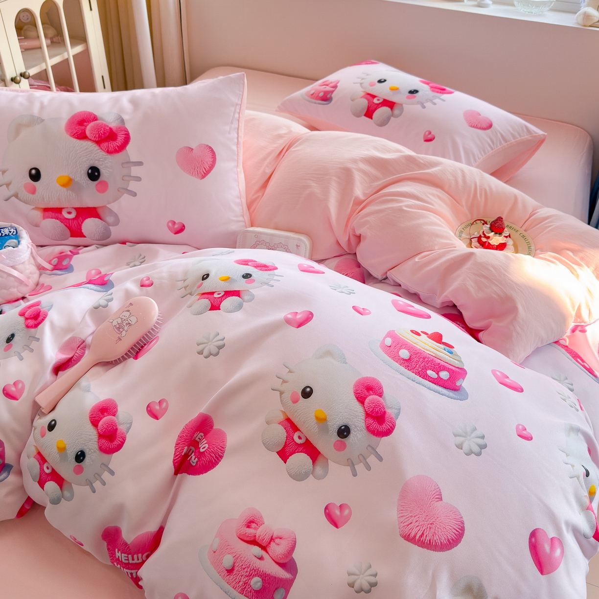 91家纺网 家纺一手货源 找家纺 优卡迪家纺馆 2025新款110克5D数码印花四件套 爱心KT