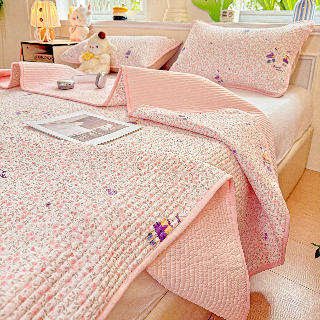 恒尚居 2025新款双层纱床盖床盖单品单床盖云感夹棉床单床垫软床垫-四季款【系列一】 【欢乐兔】双层纱