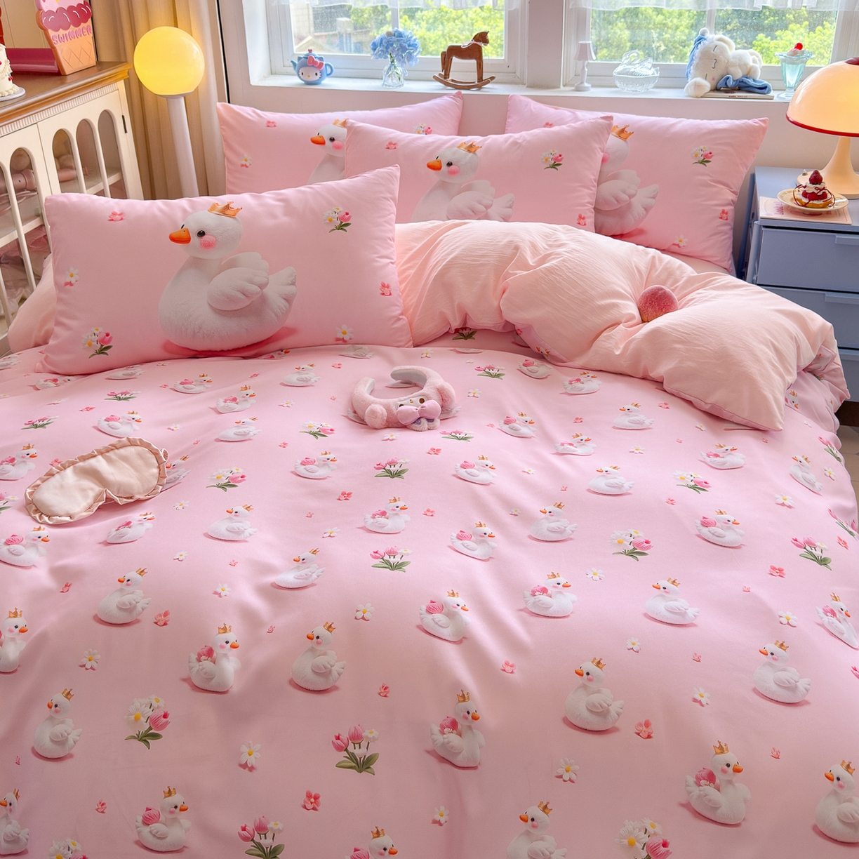 91家纺网 家纺一手货源 找家纺 优卡迪家纺馆 2025新款110克5D数码印花四件套 白天鹅