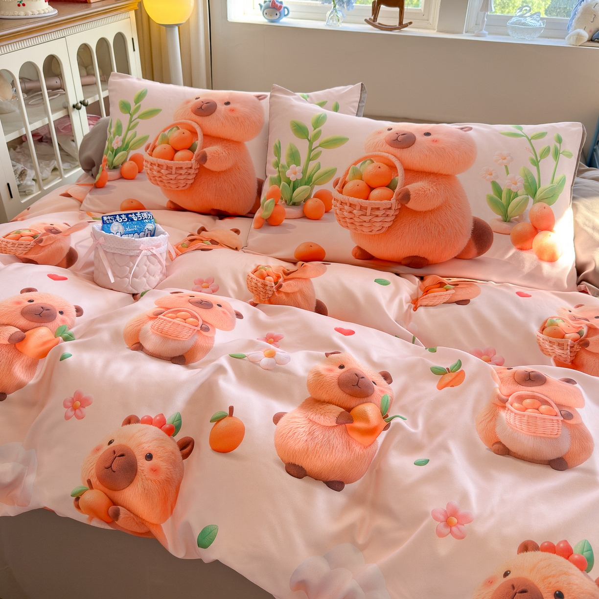 优卡迪家纺馆 2025新款110克5D数码印花四件套 橙子卡皮