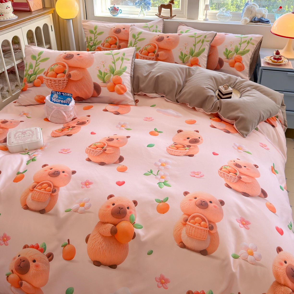 91家纺网 家纺一手货源 找家纺 优卡迪家纺馆 2025新款110克5D数码印花四件套 橙子卡皮