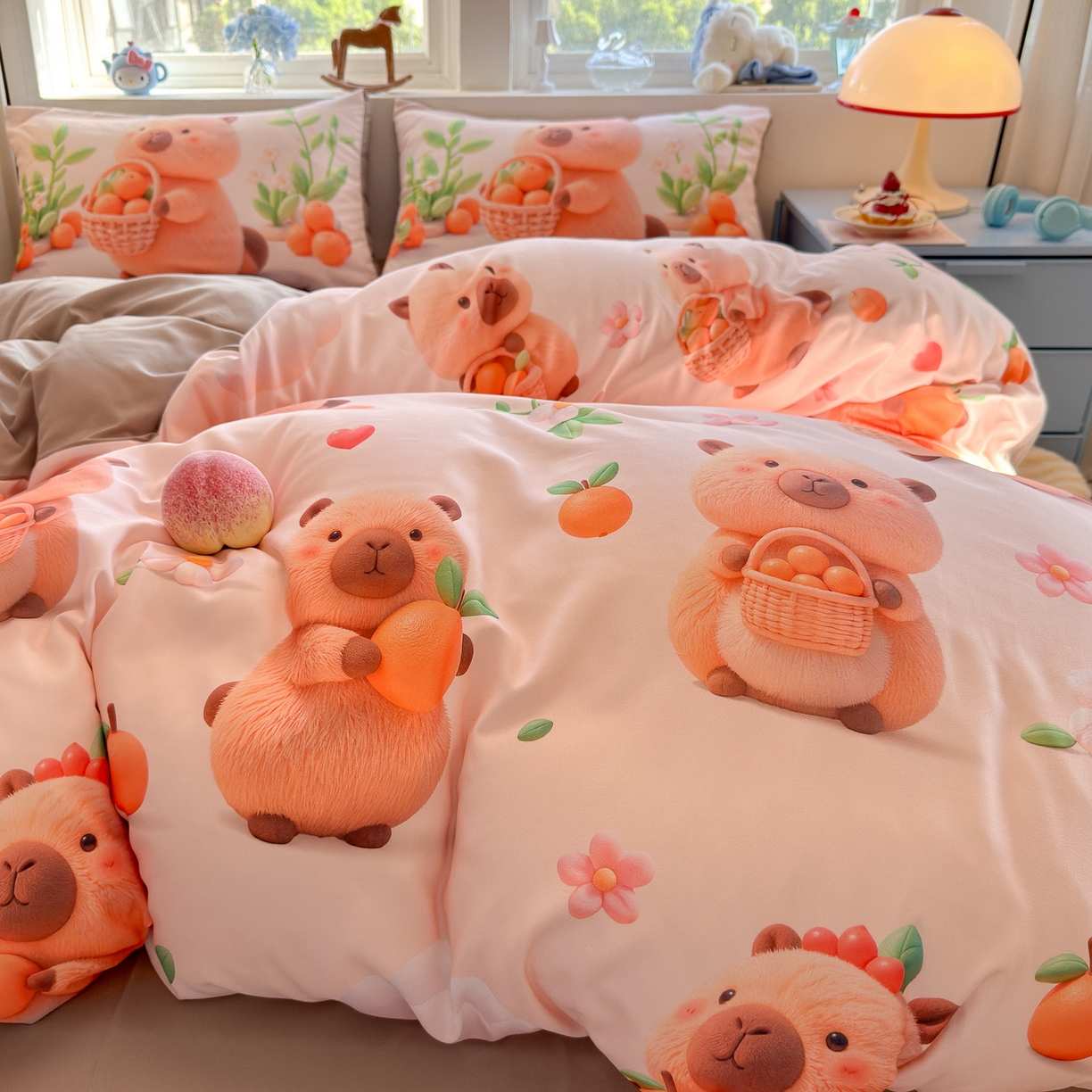 91家纺网 家纺一手货源 找家纺 优卡迪家纺馆 2025新款110克5D数码印花四件套 橙子卡皮