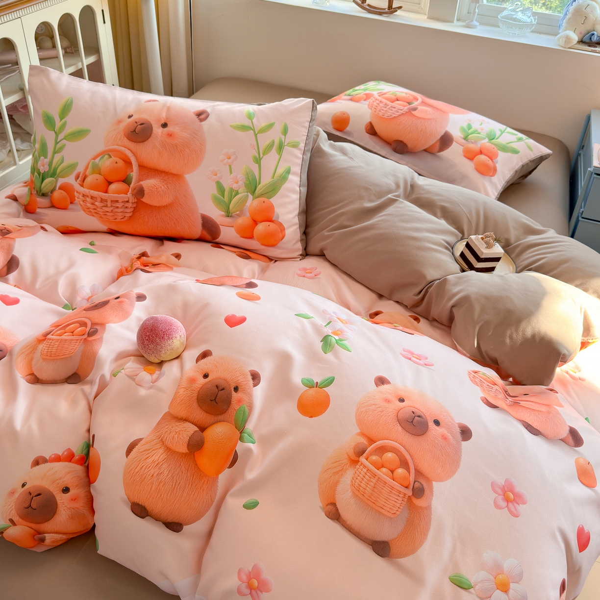 91家纺网 家纺一手货源 找家纺 优卡迪家纺馆 2025新款110克5D数码印花四件套 橙子卡皮