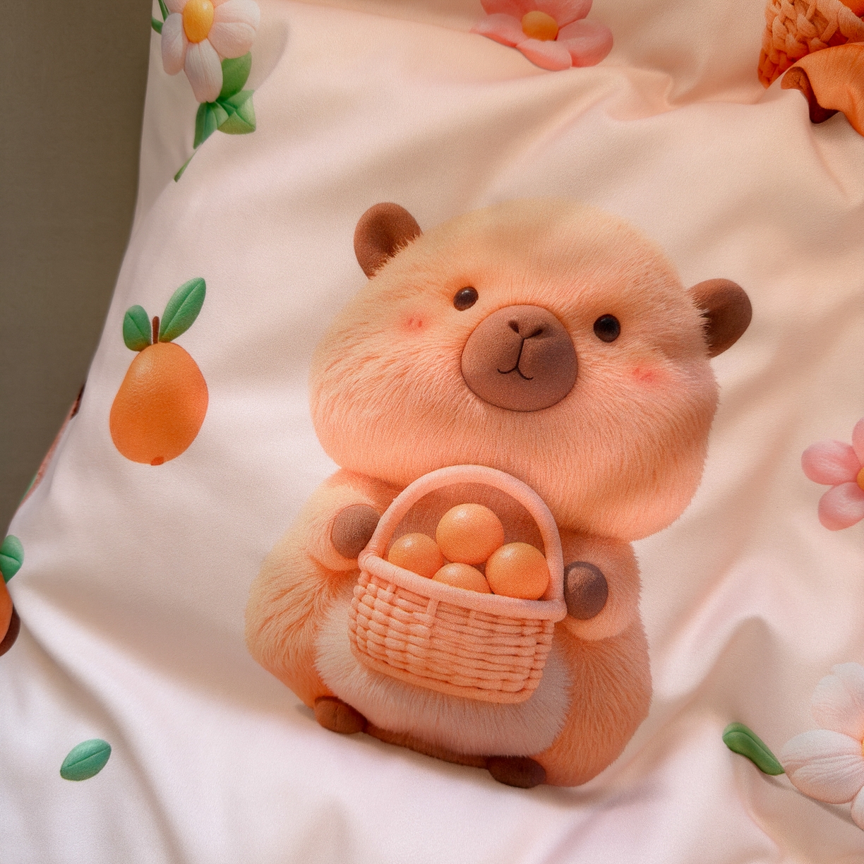 91家纺网 家纺一手货源 找家纺 优卡迪家纺馆 2025新款110克5D数码印花四件套 橙子卡皮