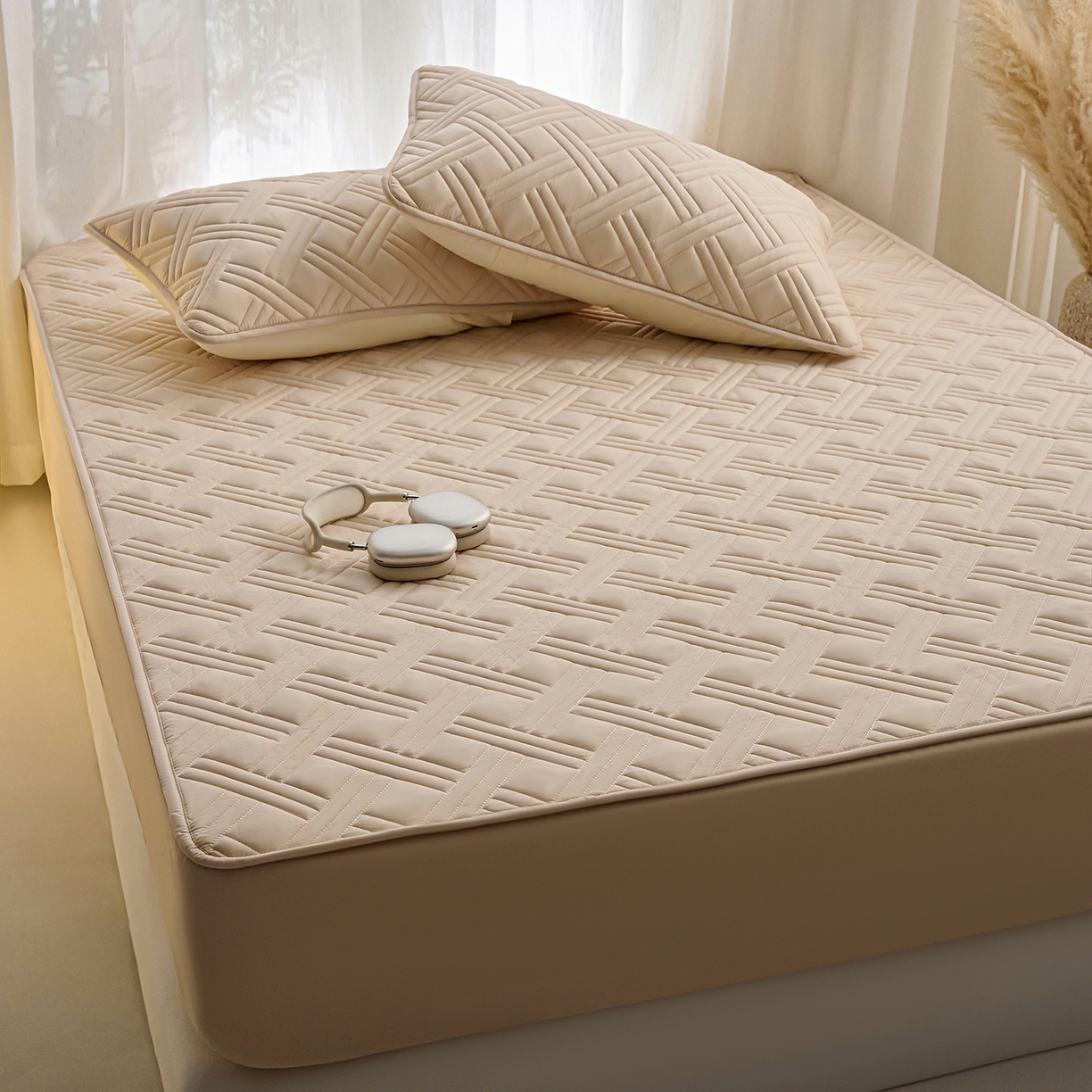 91家纺网 家纺一手货源 找家纺 （总）X猫先生 2025新款A类原棉大豆防水床笠隔尿夹棉床笠床垫保护罩外贸跨境