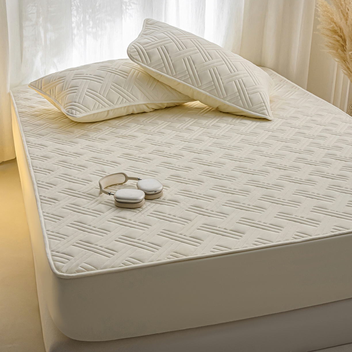 91家纺网 家纺一手货源 找家纺 （总）X猫先生 2025新款A类原棉大豆防水床笠隔尿夹棉床笠床垫保护罩外贸跨境