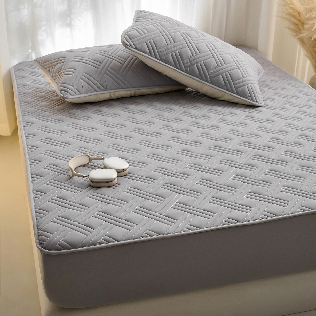 91家纺网 家纺一手货源 找家纺 （总）X猫先生 2025新款A类原棉大豆防水床笠隔尿夹棉床笠床垫保护罩外贸跨境