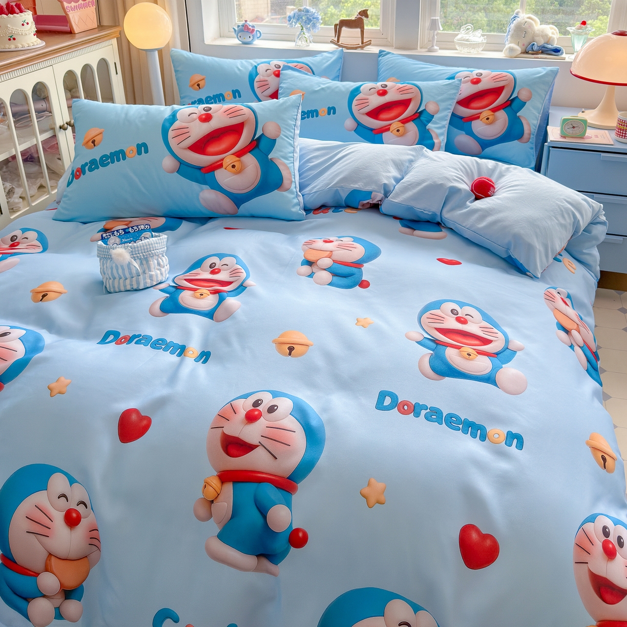 91家纺网 家纺一手货源 找家纺 优卡迪家纺馆 2025新款110克5D数码印花四件套 开心蓝猫