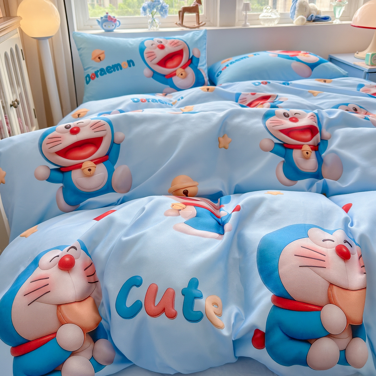 91家纺网 家纺一手货源 找家纺 优卡迪家纺馆 2025新款110克5D数码印花四件套 开心蓝猫