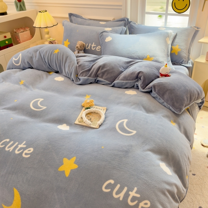 丝羽坊 2025新款200克加厚小清新牛奶绒床单款 床笠款四件套 被套 星空物语