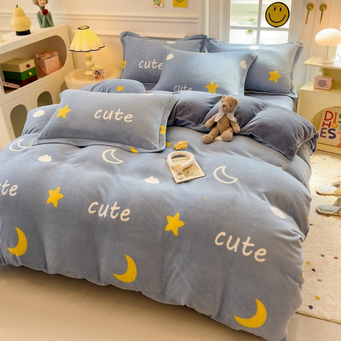 91家纺网 家纺一手货源 找家纺 丝羽坊 2025新款200克加厚小清新牛奶绒床单款 床笠款四件套 被套 星空物语