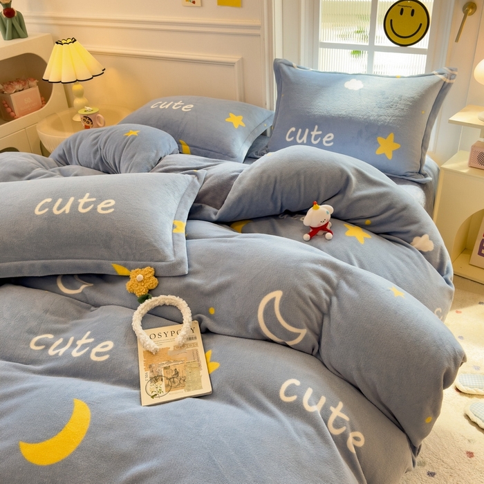 91家纺网 家纺一手货源 找家纺 丝羽坊 2025新款200克加厚小清新牛奶绒床单款 床笠款四件套 被套 星空物语