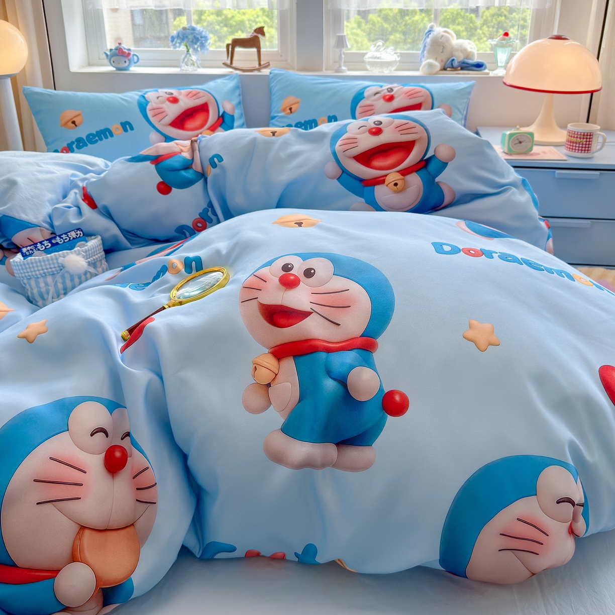 91家纺网 家纺一手货源 找家纺 优卡迪家纺馆 2025新款110克5D数码印花四件套 开心蓝猫