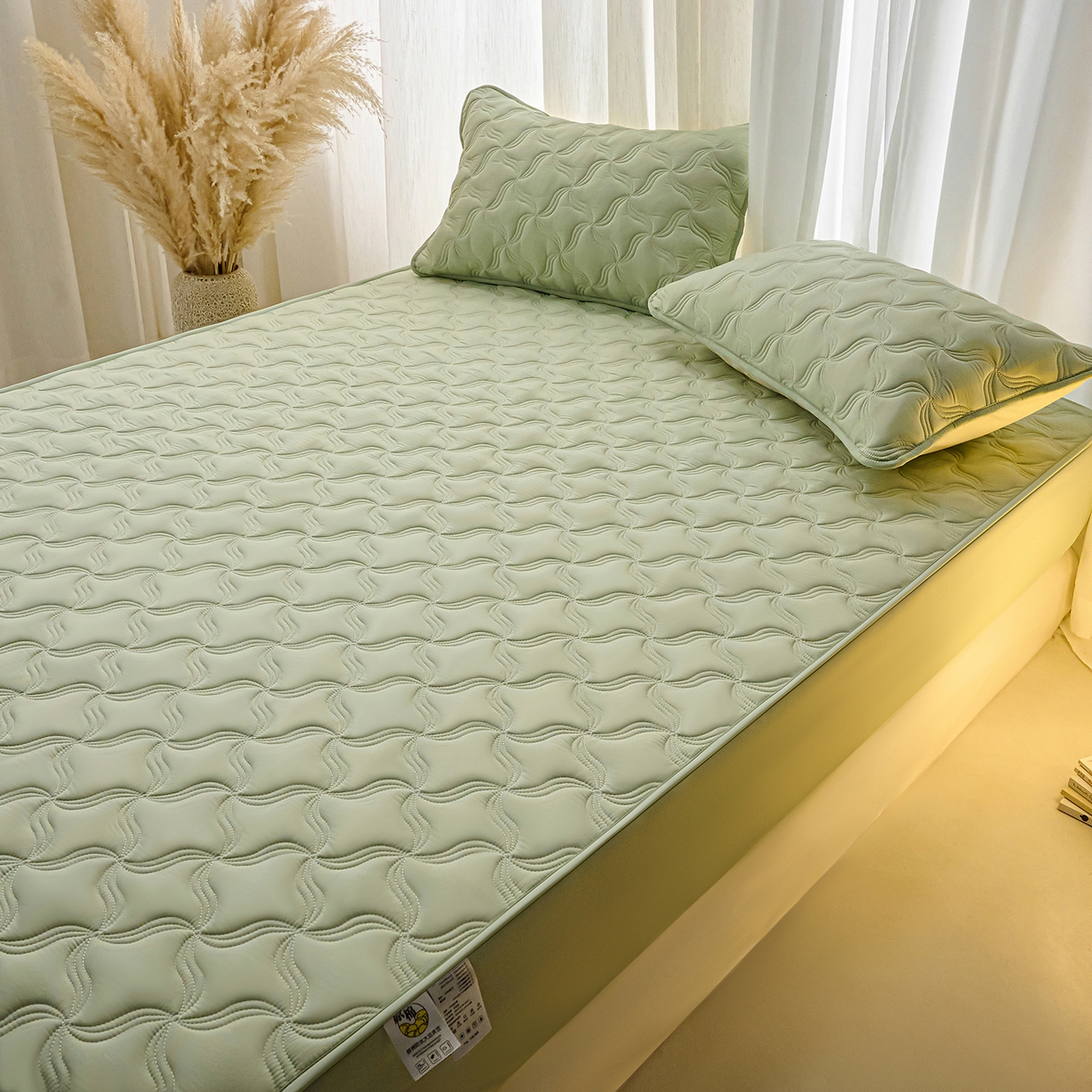 91家纺网 家纺一手货源 找家纺 X猫先生 2025新款A类原棉大豆防水床笠隔尿夹棉床笠床垫保护罩外贸跨境 爱恋-草绿