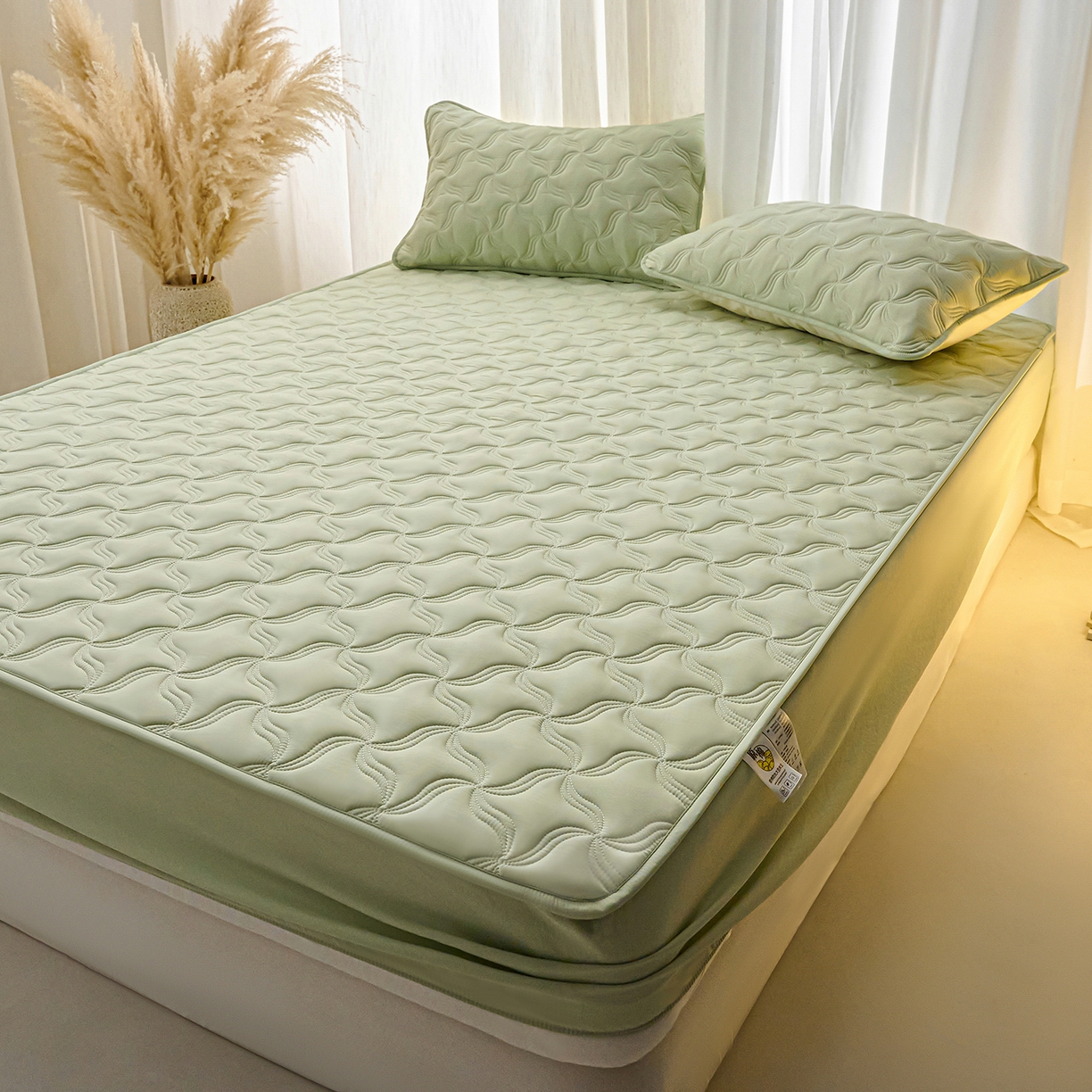 91家纺网 家纺一手货源 找家纺 X猫先生 2025新款A类原棉大豆防水床笠隔尿夹棉床笠床垫保护罩外贸跨境 爱恋-草绿