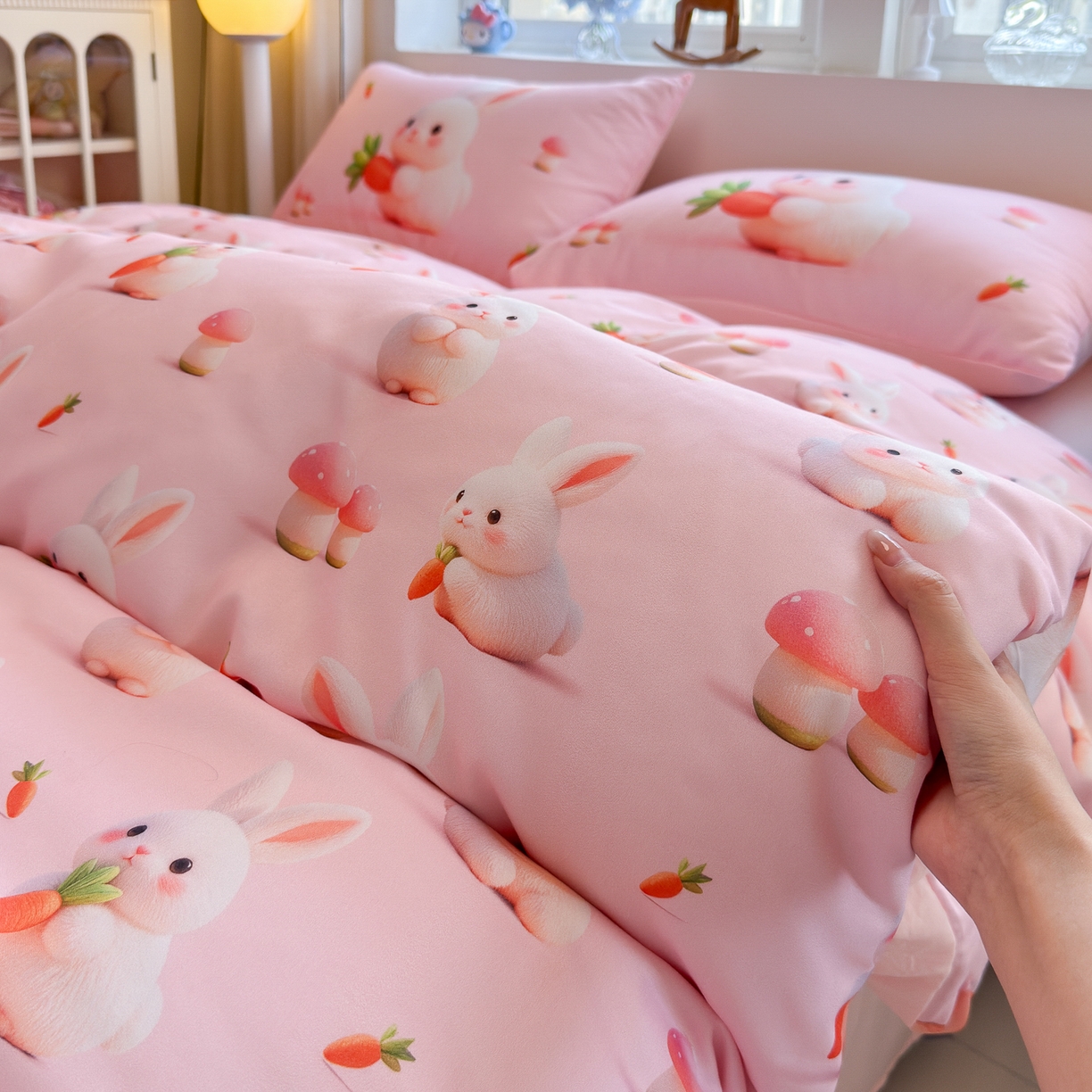 91家纺网 家纺一手货源 找家纺 优卡迪家纺馆 2025新款110克5D数码印花四件套 萝卜小兔