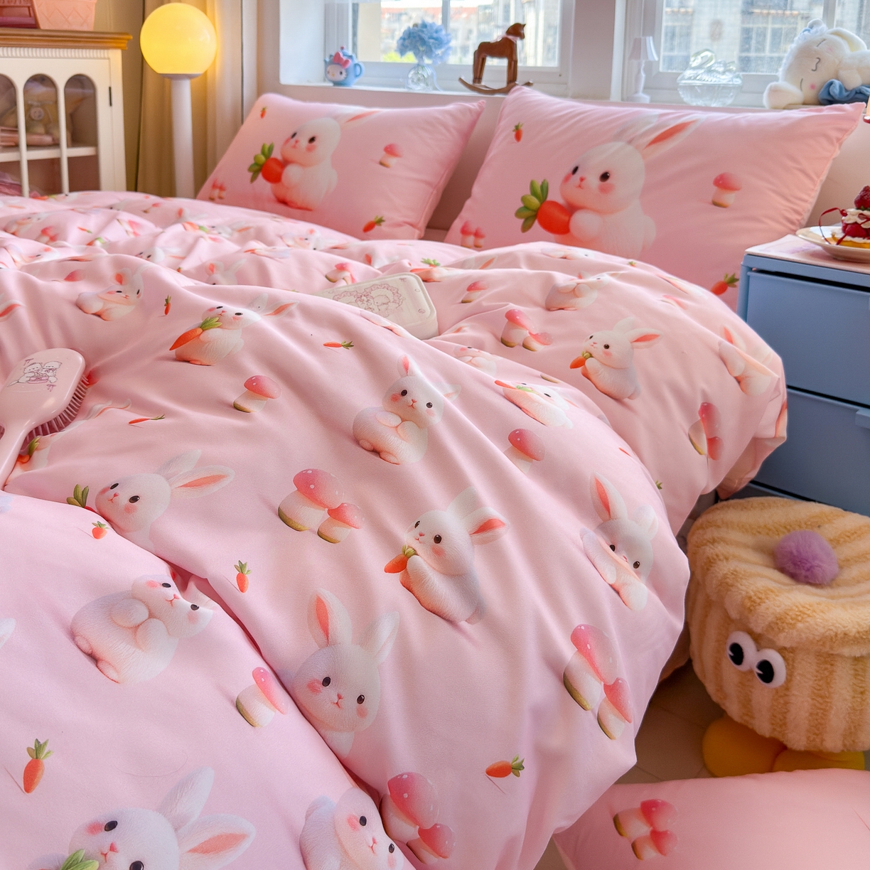 91家纺网 家纺一手货源 找家纺 优卡迪家纺馆 2025新款110克5D数码印花四件套 萝卜小兔