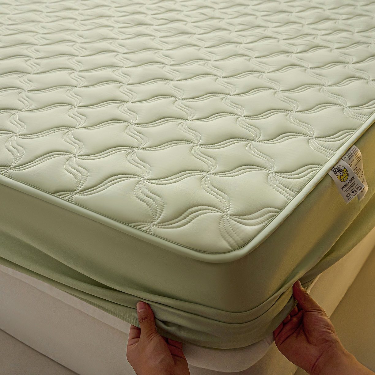 91家纺网 家纺一手货源 找家纺 X猫先生 2025新款A类原棉大豆防水床笠隔尿夹棉床笠床垫保护罩外贸跨境 爱恋-草绿