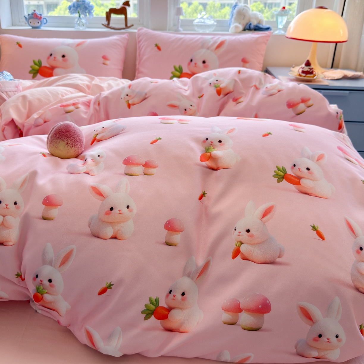 91家纺网 家纺一手货源 找家纺 优卡迪家纺馆 2025新款110克5D数码印花四件套 萝卜小兔