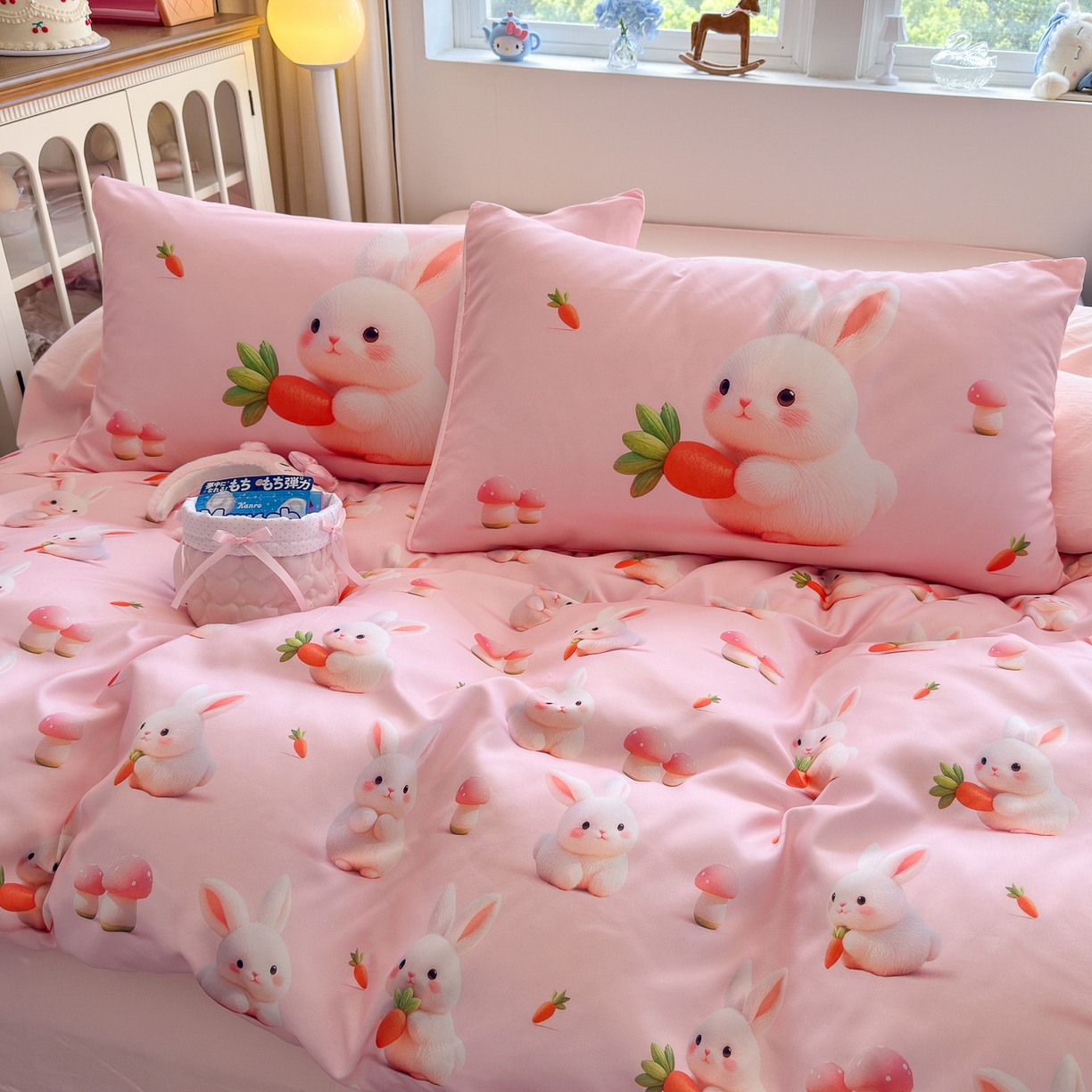 91家纺网 家纺一手货源 找家纺 优卡迪家纺馆 2025新款110克5D数码印花四件套 萝卜小兔