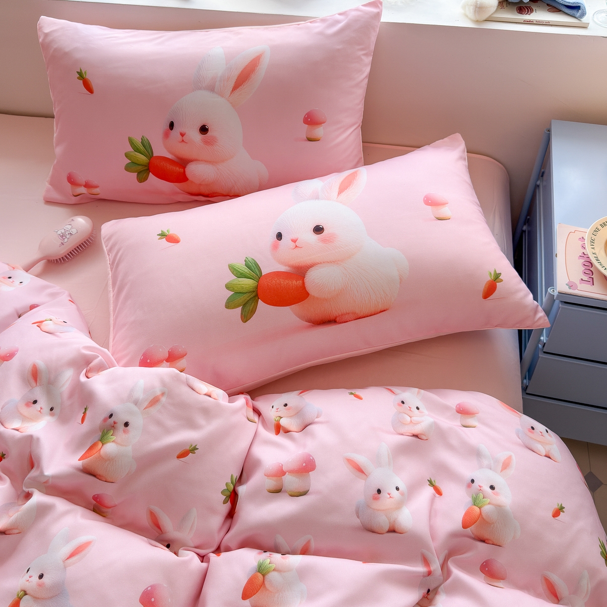 91家纺网 家纺一手货源 找家纺 优卡迪家纺馆 2025新款110克5D数码印花四件套 萝卜小兔