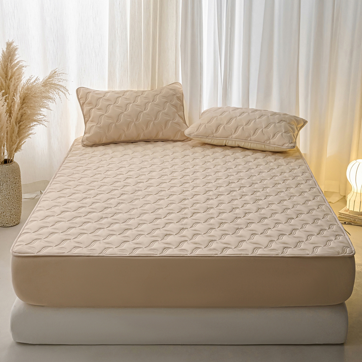 91家纺网 家纺一手货源 找家纺 X猫先生 2025新款A类原棉大豆防水床笠隔尿夹棉床笠床垫保护罩外贸跨境 爱恋-卡其