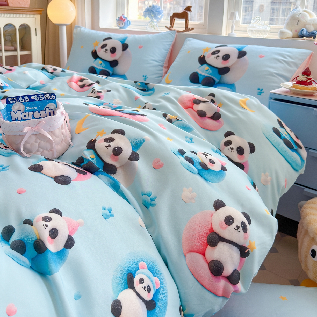 91家纺网 家纺一手货源 找家纺 优卡迪家纺馆 2025新款110克5D数码印花四件套 梦幻熊猫