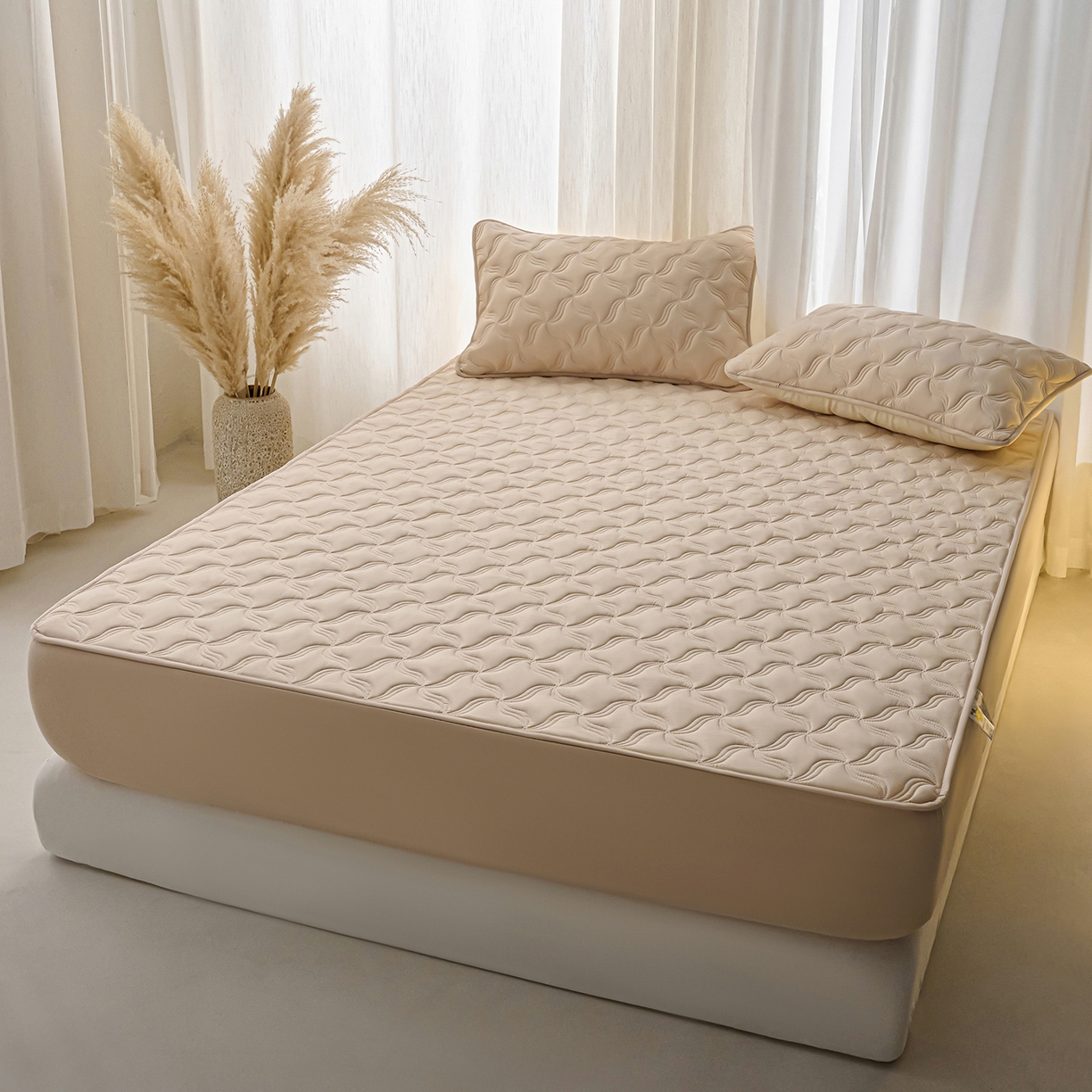 91家纺网 家纺一手货源 找家纺 X猫先生 2025新款A类原棉大豆防水床笠隔尿夹棉床笠床垫保护罩外贸跨境 爱恋-卡其