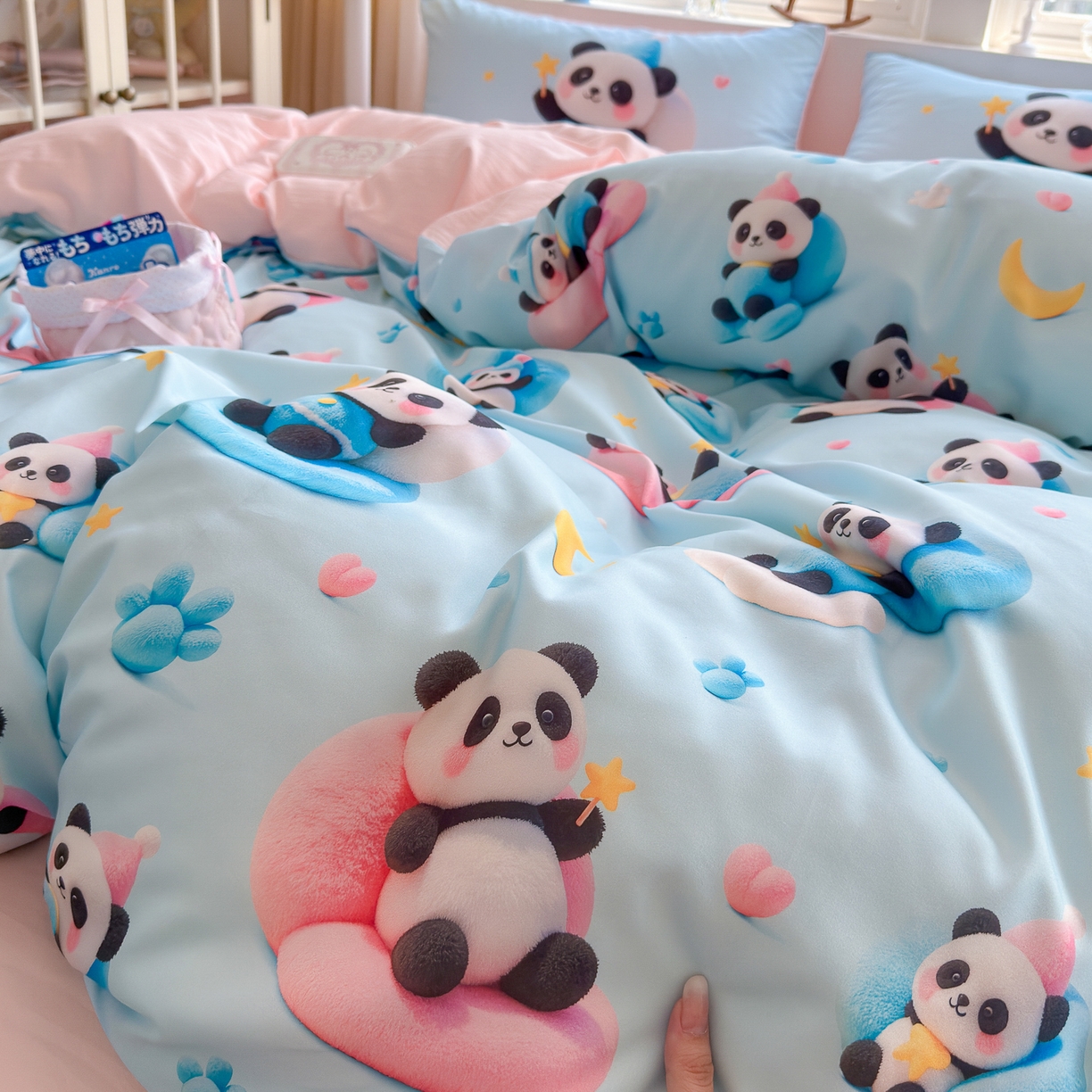 91家纺网 家纺一手货源 找家纺 优卡迪家纺馆 2025新款110克5D数码印花四件套 梦幻熊猫