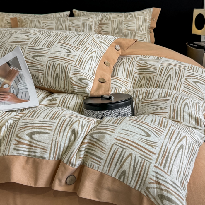 91家纺网 家纺一手货源 找家纺 （总）麦田家纺 2025新款全棉纯棉轻奢加厚磨毛纽扣款四件套