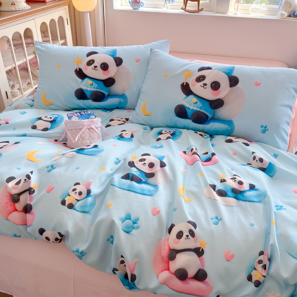 91家纺网 家纺一手货源 找家纺 优卡迪家纺馆 2025新款110克5D数码印花四件套 梦幻熊猫