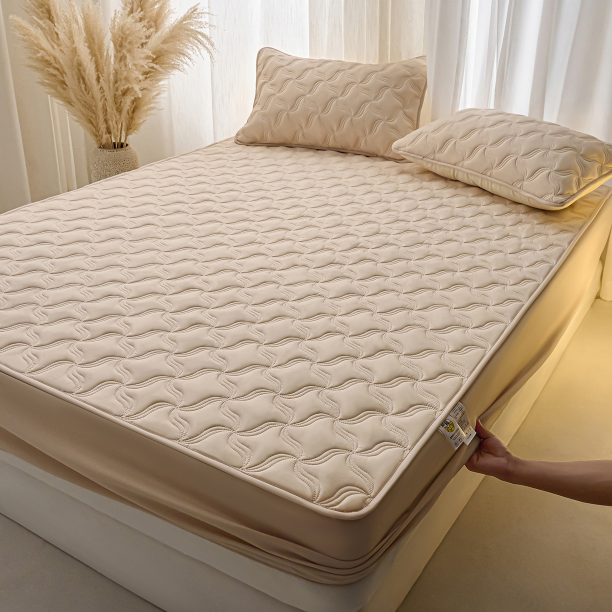 91家纺网 家纺一手货源 找家纺 X猫先生 2025新款A类原棉大豆防水床笠隔尿夹棉床笠床垫保护罩外贸跨境 爱恋-卡其