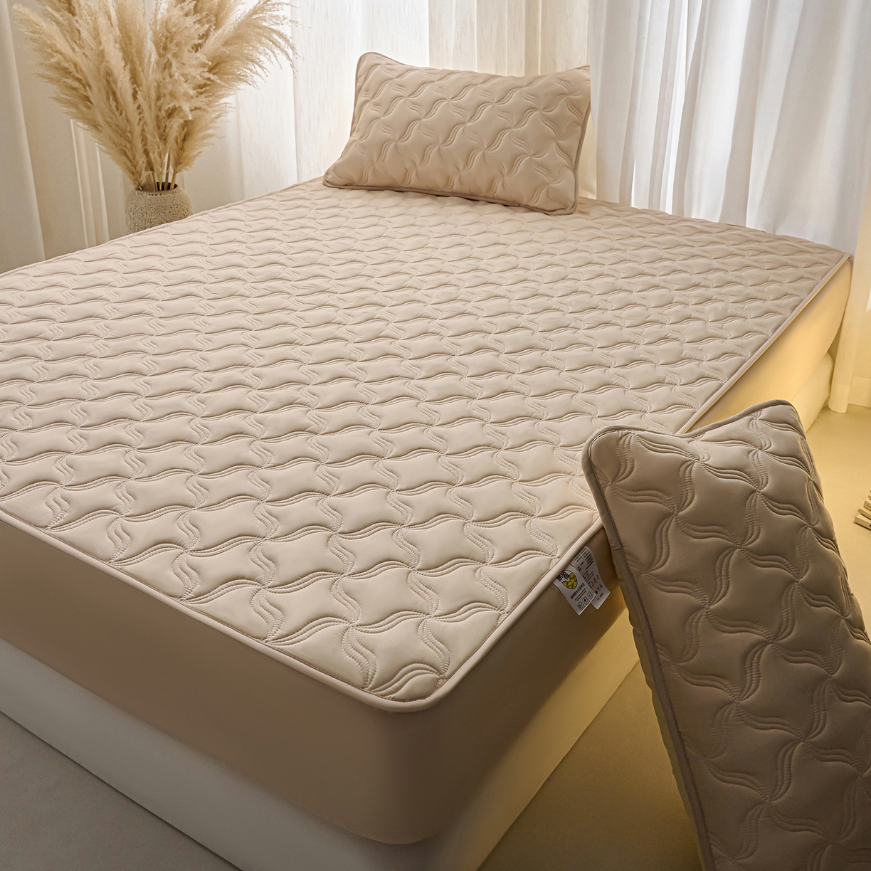 91家纺网 家纺一手货源 找家纺 X猫先生 2025新款A类原棉大豆防水床笠隔尿夹棉床笠床垫保护罩外贸跨境 爱恋-卡其