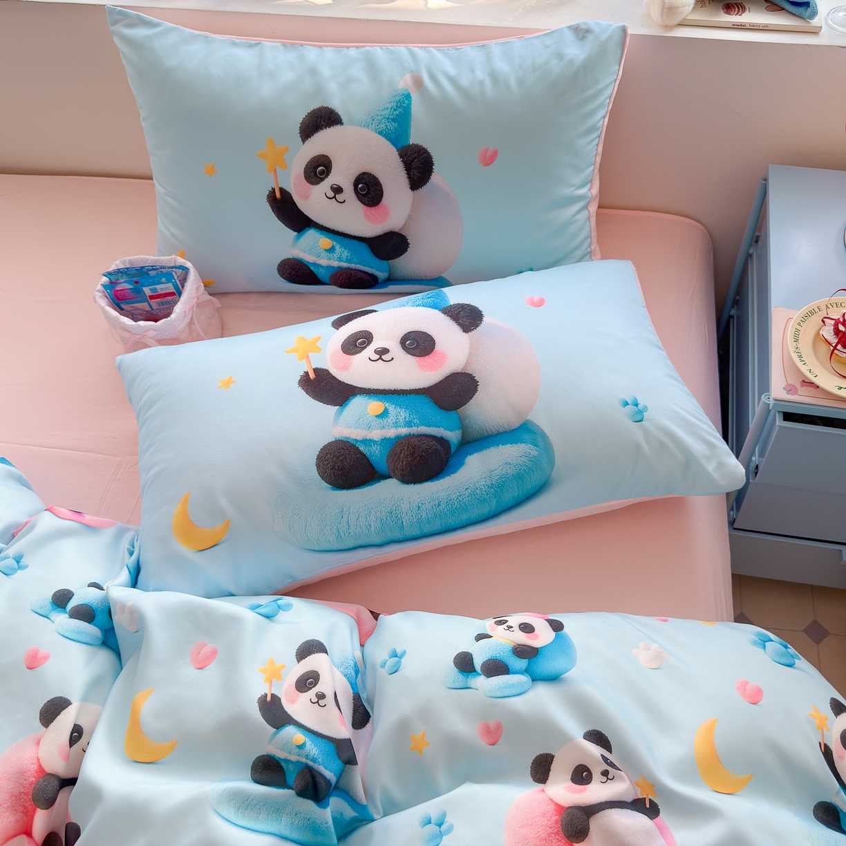 91家纺网 家纺一手货源 找家纺 优卡迪家纺馆 2025新款110克5D数码印花四件套 梦幻熊猫