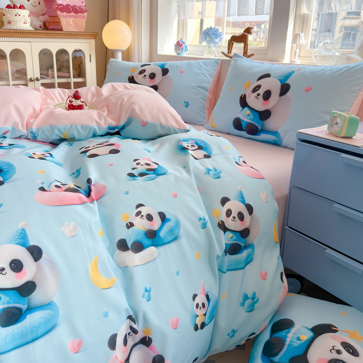 91家纺网 家纺一手货源 找家纺 优卡迪家纺馆 2025新款110克5D数码印花四件套 梦幻熊猫