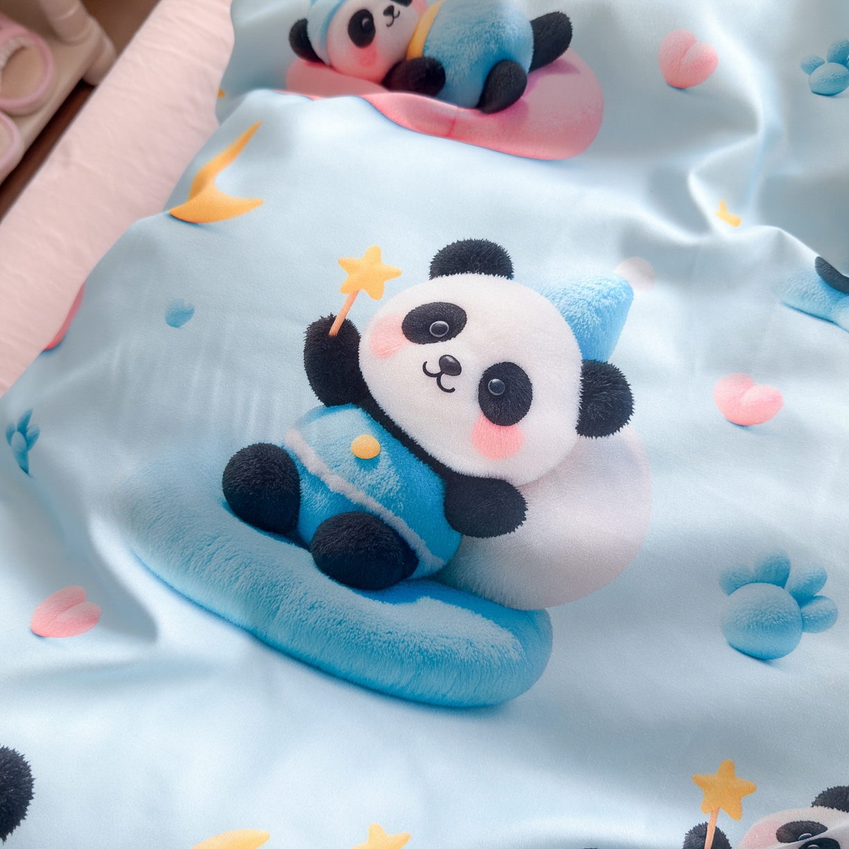 91家纺网 家纺一手货源 找家纺 优卡迪家纺馆 2025新款110克5D数码印花四件套 梦幻熊猫