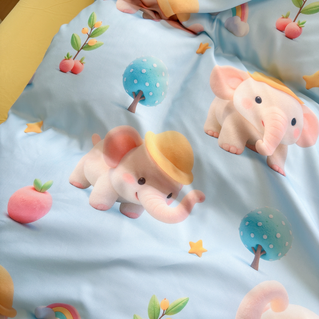 91家纺网 家纺一手货源 找家纺 优卡迪家纺馆 2025新款110克5D数码印花四件套 奇幻小象