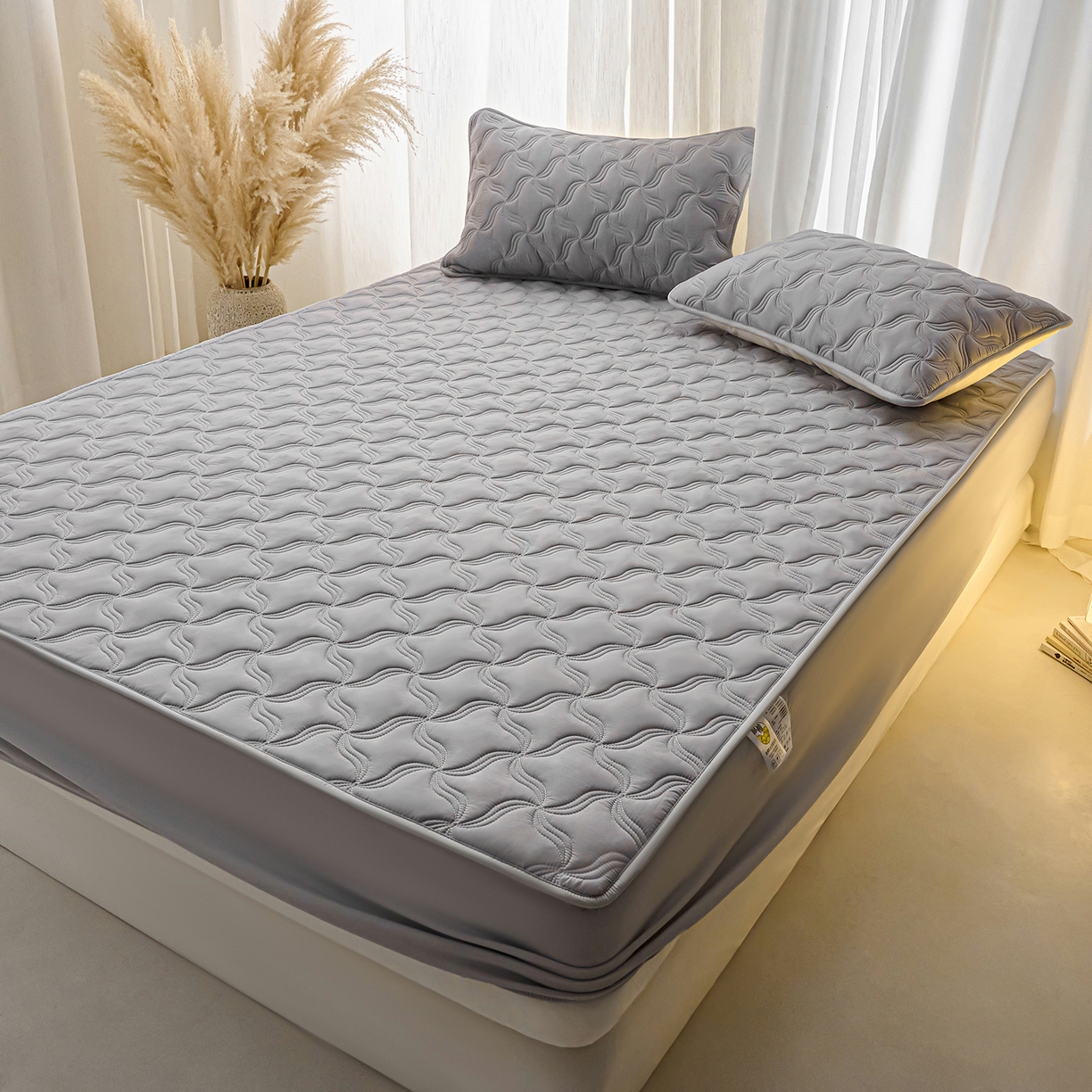 91家纺网 家纺一手货源 找家纺 X猫先生 2025新款A类原棉大豆防水床笠隔尿夹棉床笠床垫保护罩外贸跨境 爱恋-星空灰