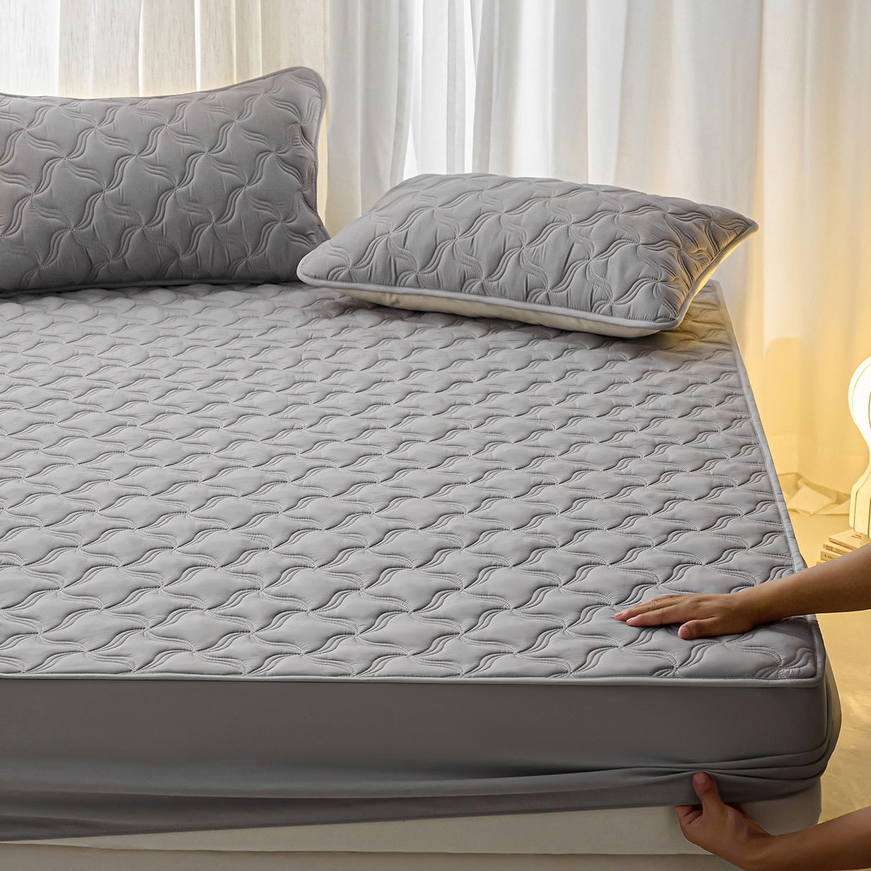 91家纺网 家纺一手货源 找家纺 X猫先生 2025新款A类原棉大豆防水床笠隔尿夹棉床笠床垫保护罩外贸跨境 爱恋-星空灰