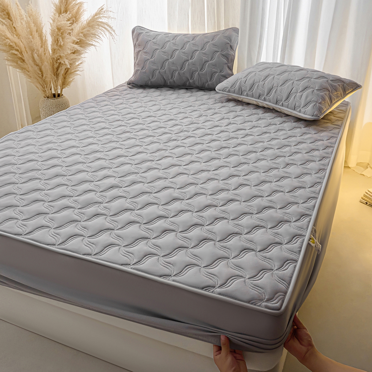 91家纺网 家纺一手货源 找家纺 X猫先生 2025新款A类原棉大豆防水床笠隔尿夹棉床笠床垫保护罩外贸跨境 爱恋-星空灰