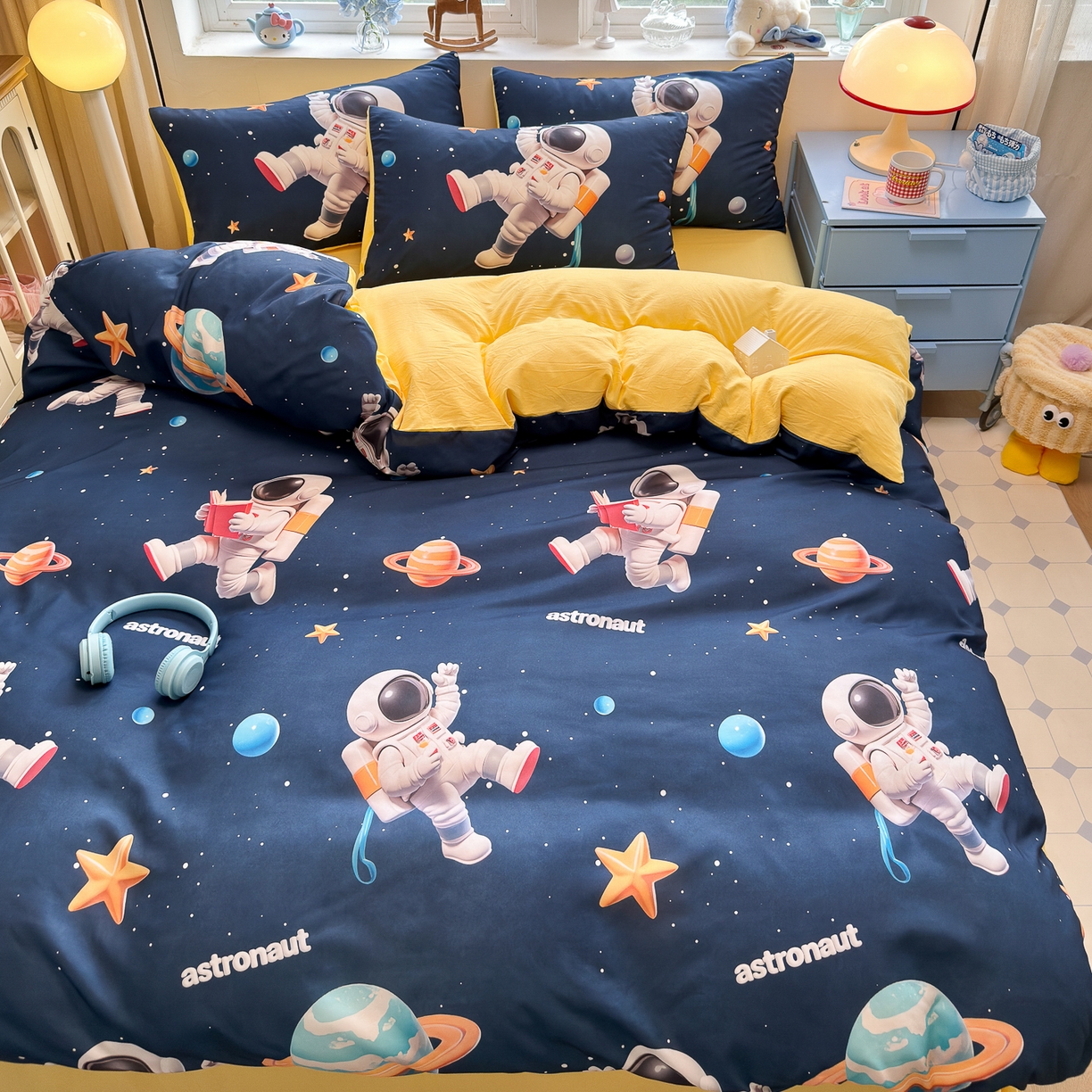 91家纺网 家纺一手货源 找家纺 优卡迪家纺馆 2025新款110克5D数码印花四件套 太空旅行