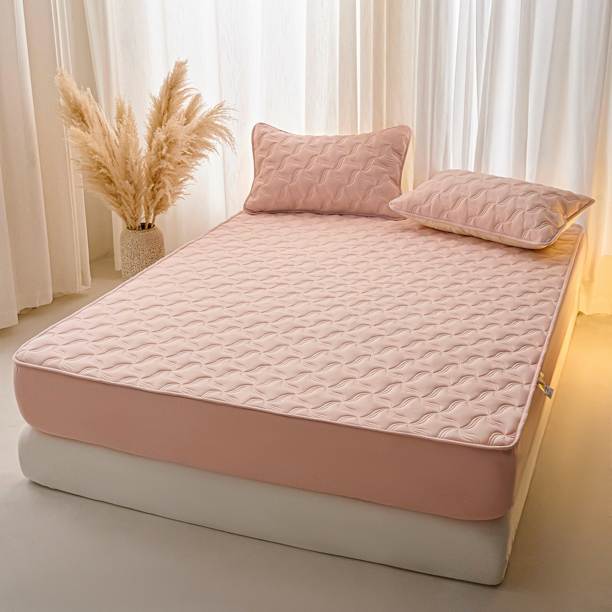 91家纺网 家纺一手货源 找家纺 X猫先生 2025新款A类原棉大豆防水床笠隔尿夹棉床笠床垫保护罩外贸跨境 爱恋-玉粉