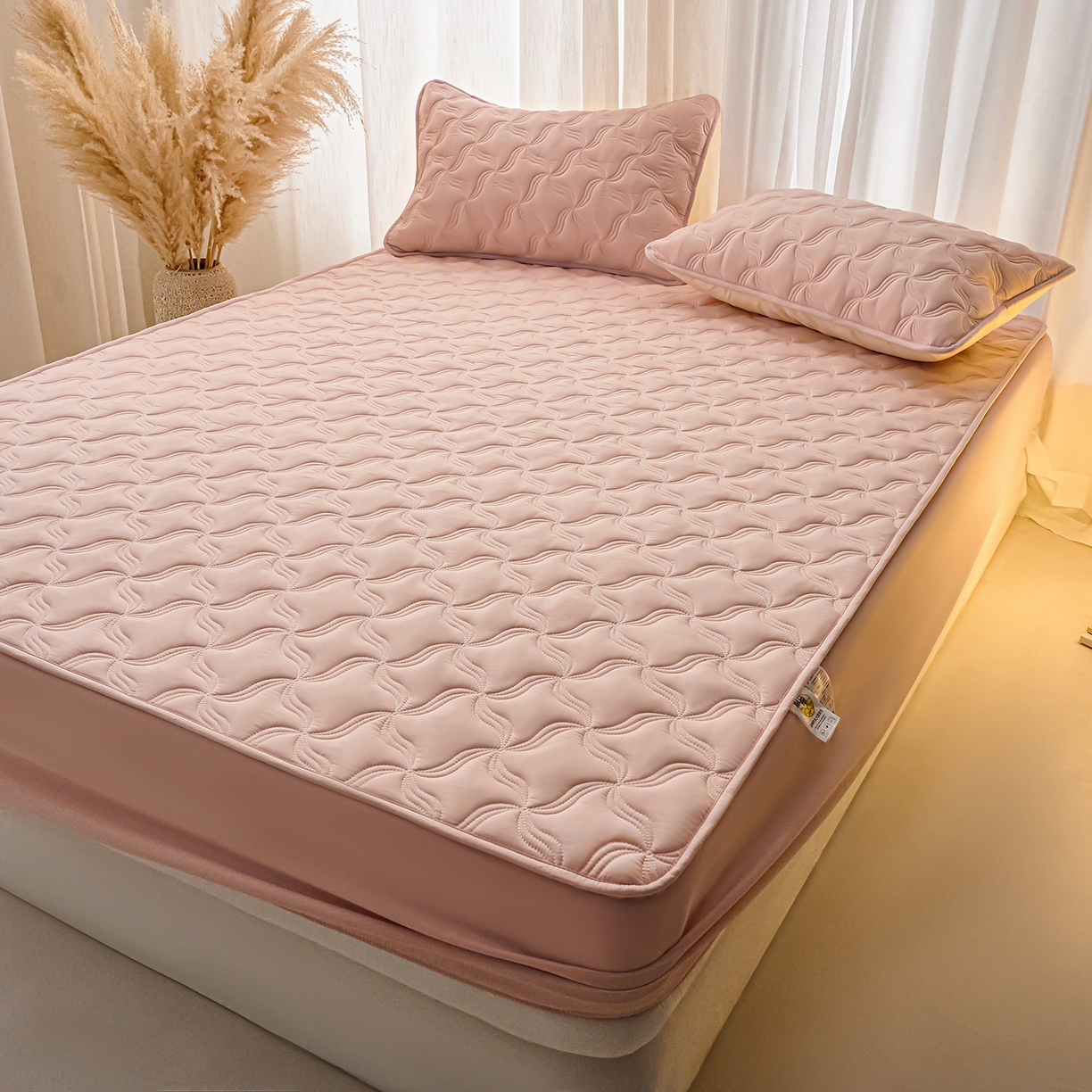 91家纺网 家纺一手货源 找家纺 X猫先生 2025新款A类原棉大豆防水床笠隔尿夹棉床笠床垫保护罩外贸跨境 爱恋-玉粉