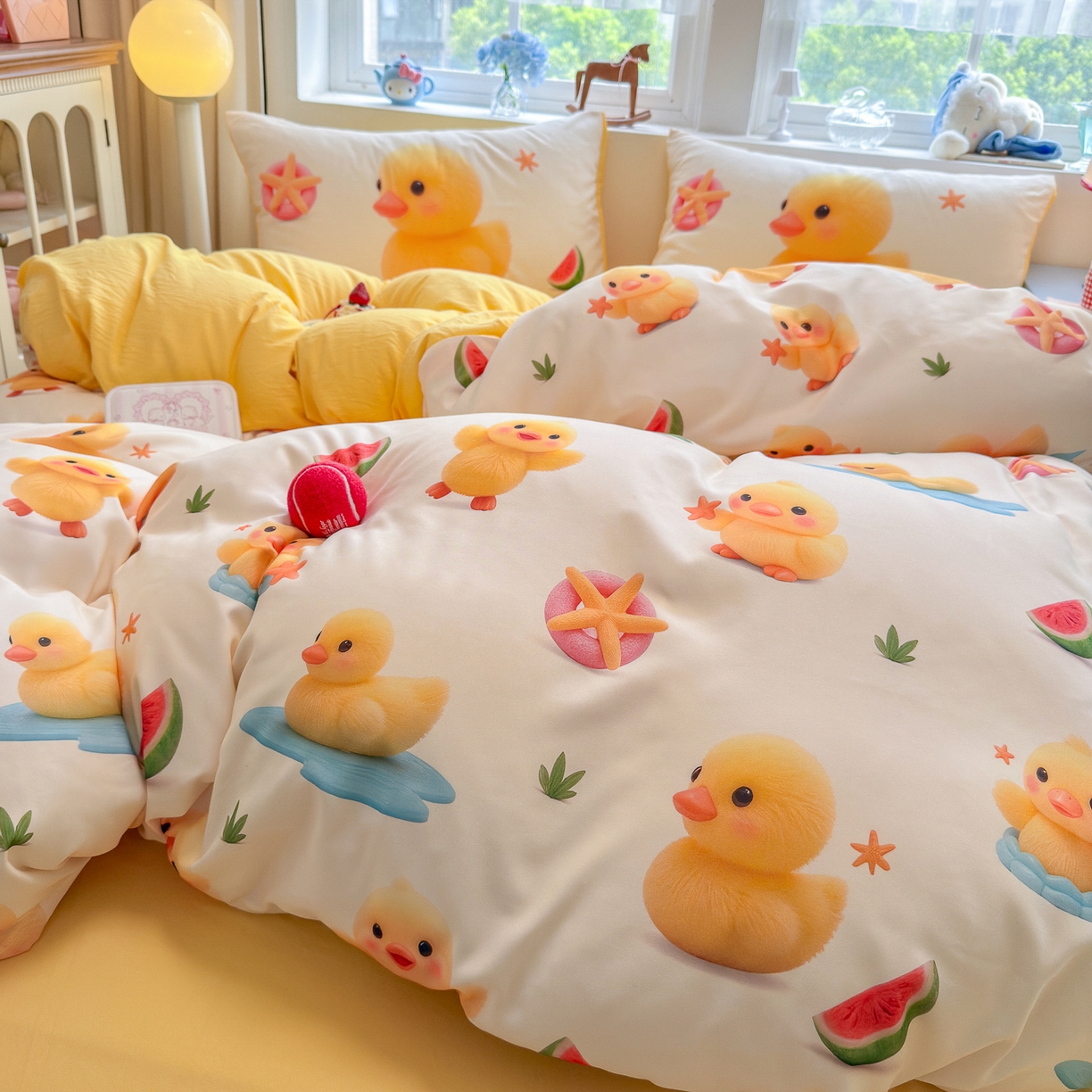 优卡迪家纺馆 2025新款110克5D数码印花四件套 小黄鸭