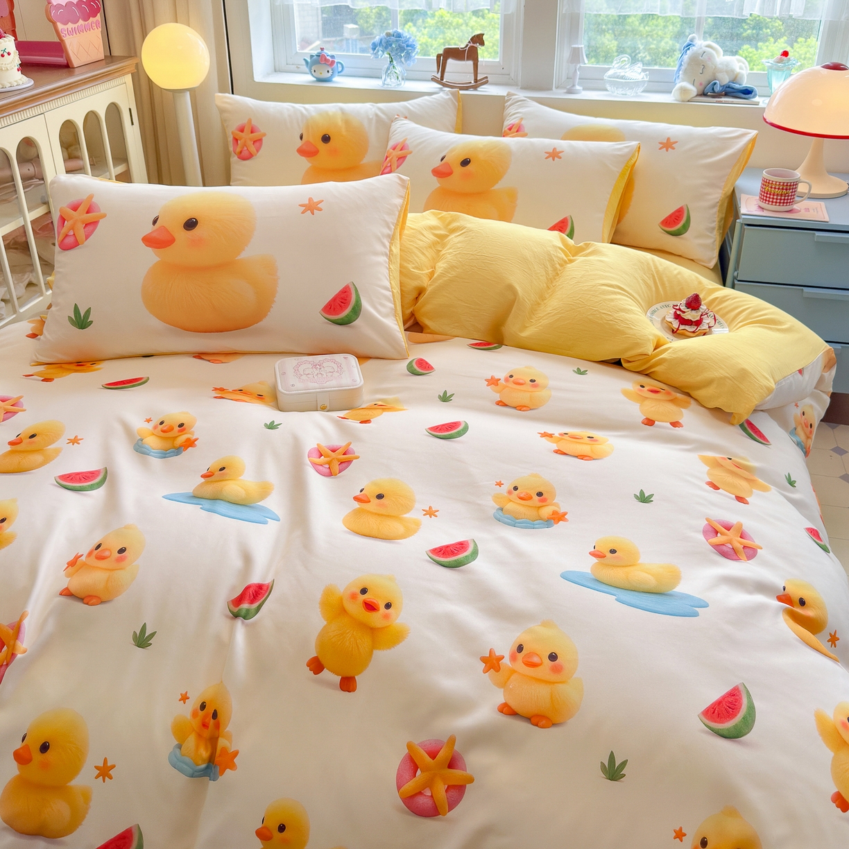 91家纺网 家纺一手货源 找家纺 优卡迪家纺馆 2025新款110克5D数码印花四件套 小黄鸭