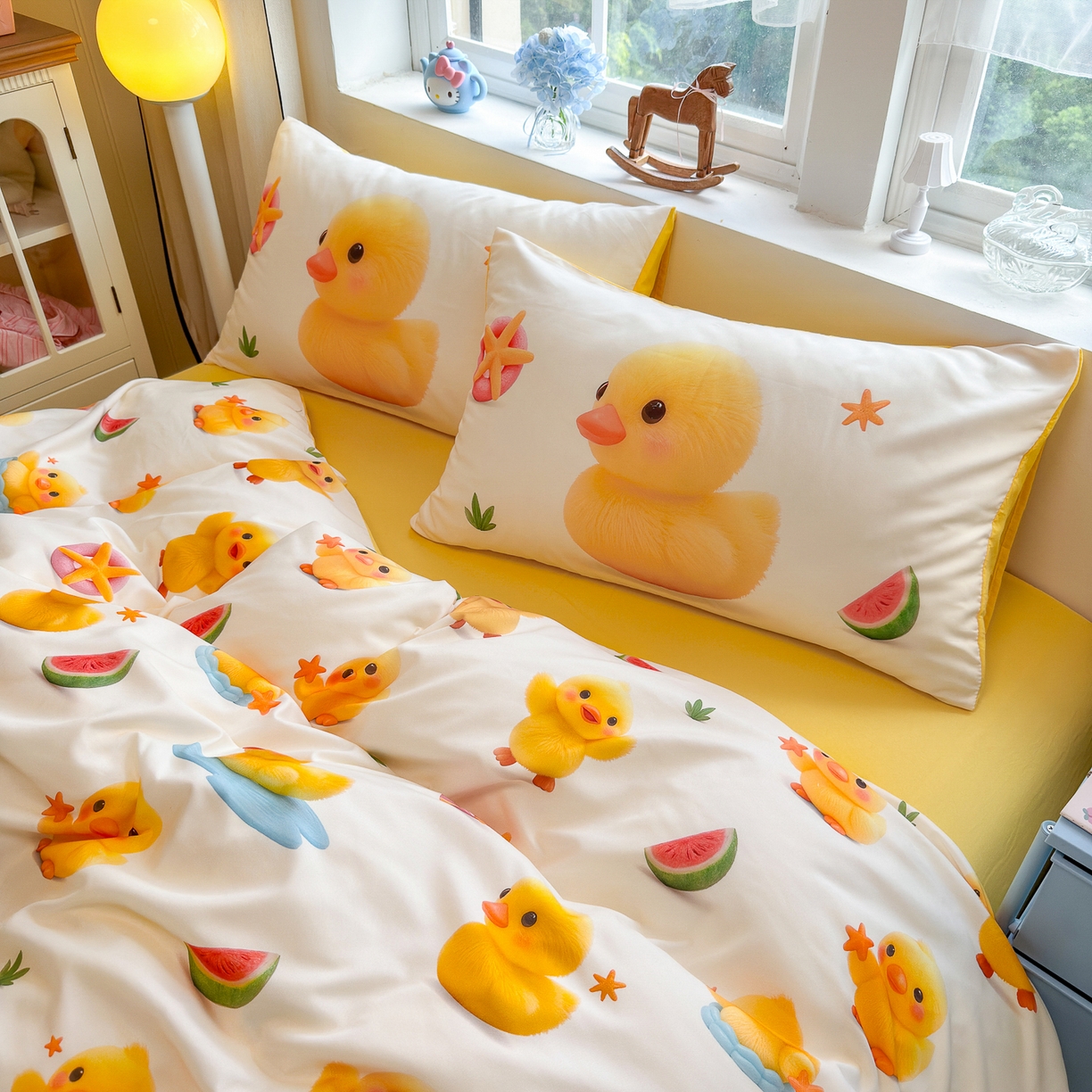 91家纺网 家纺一手货源 找家纺 优卡迪家纺馆 2025新款110克5D数码印花四件套 小黄鸭