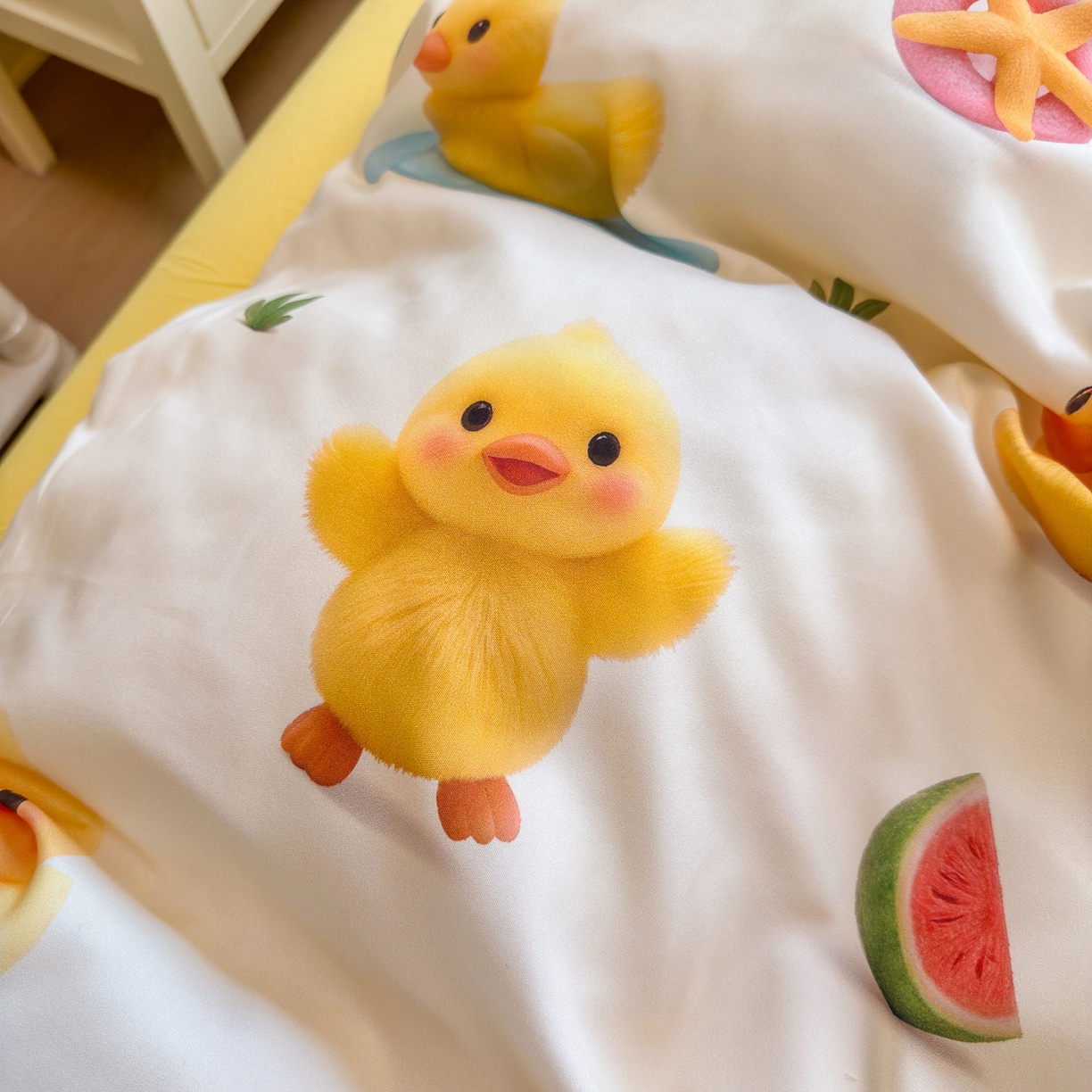 91家纺网 家纺一手货源 找家纺 优卡迪家纺馆 2025新款110克5D数码印花四件套 小黄鸭