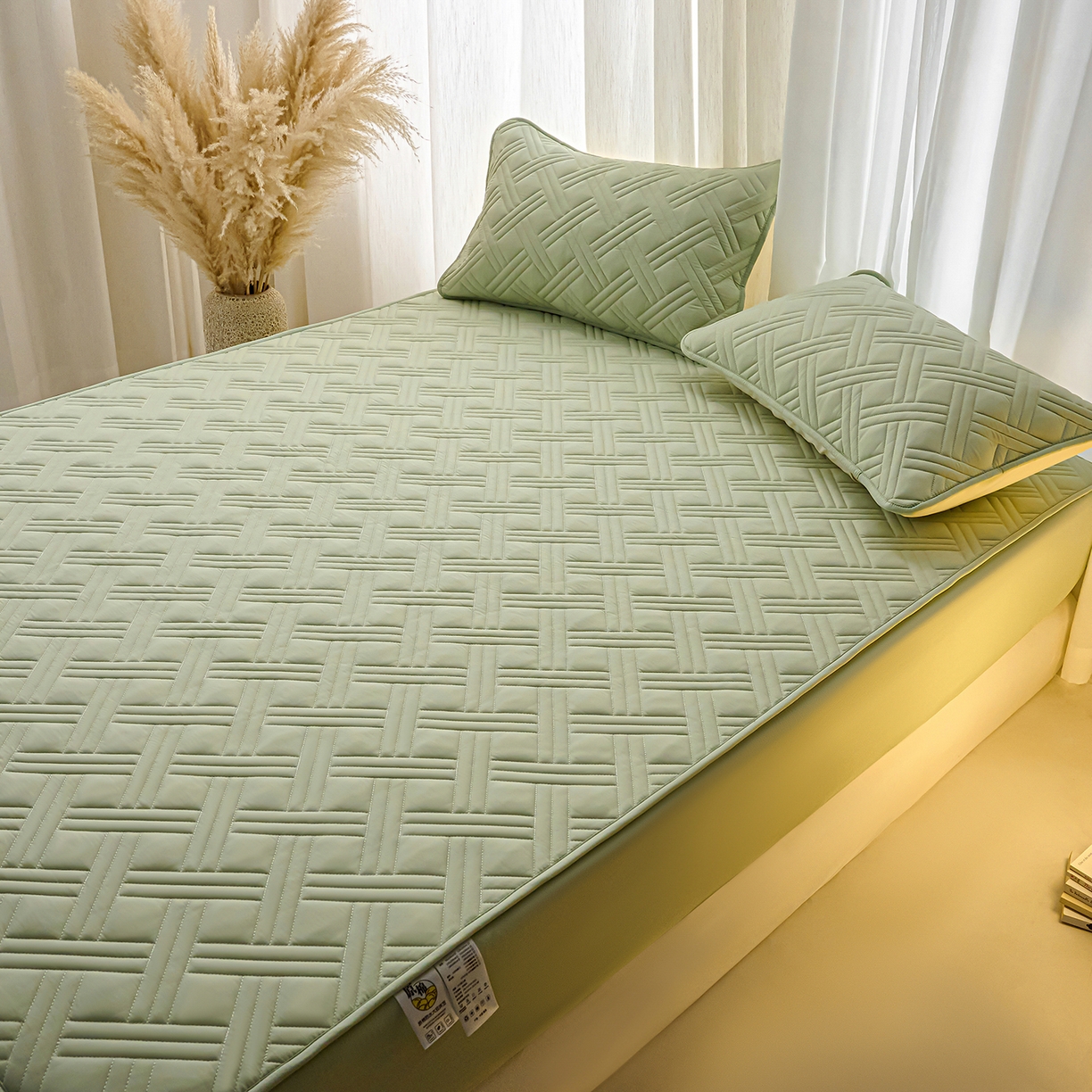 91家纺网 家纺一手货源 找家纺 X猫先生 2025新款A类原棉大豆防水床笠隔尿夹棉床笠床垫保护罩外贸跨境 迷宫-草绿